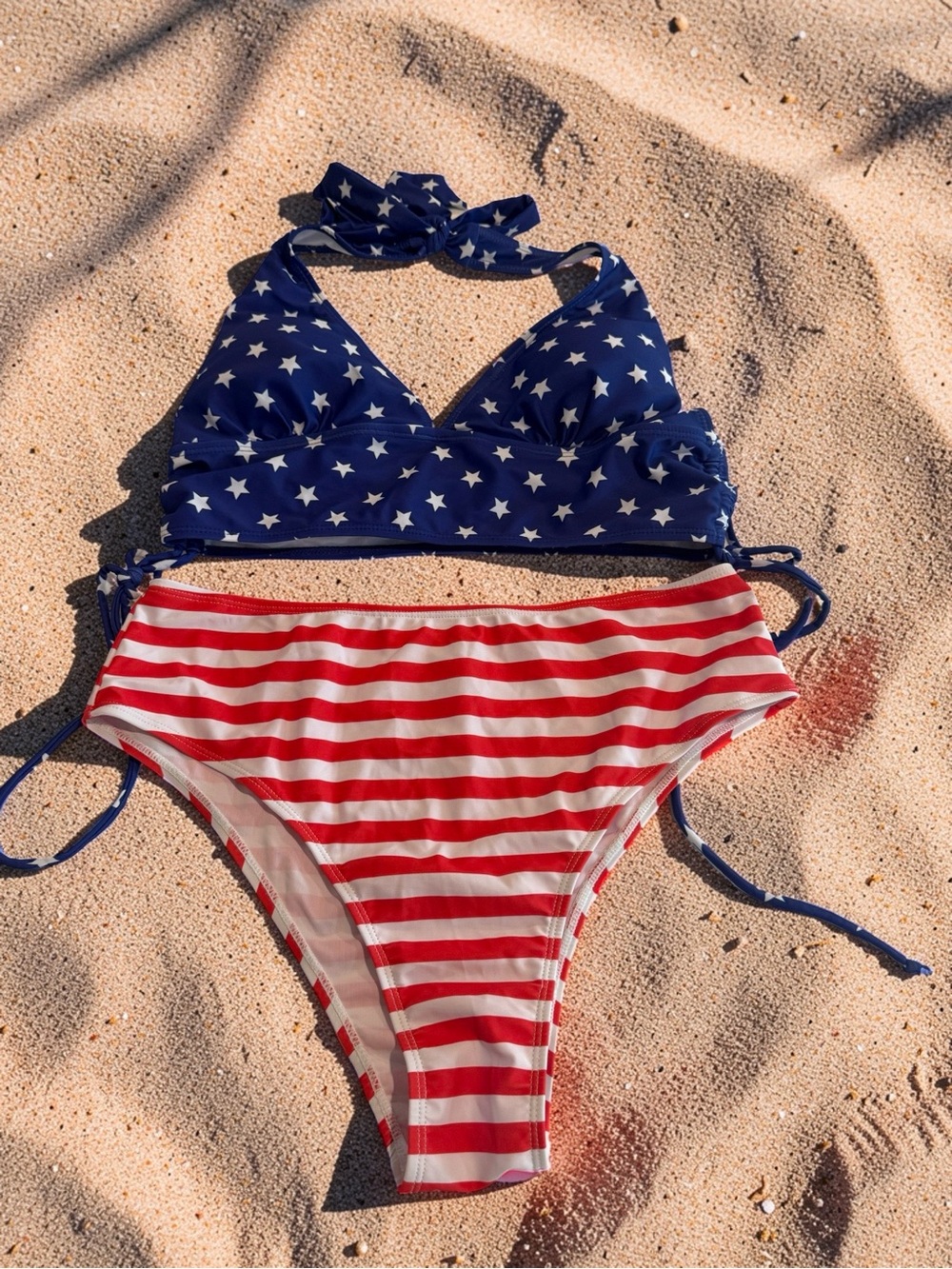 H&M Navy Star Halter Bikini Top with Red & White Striped Bottoms